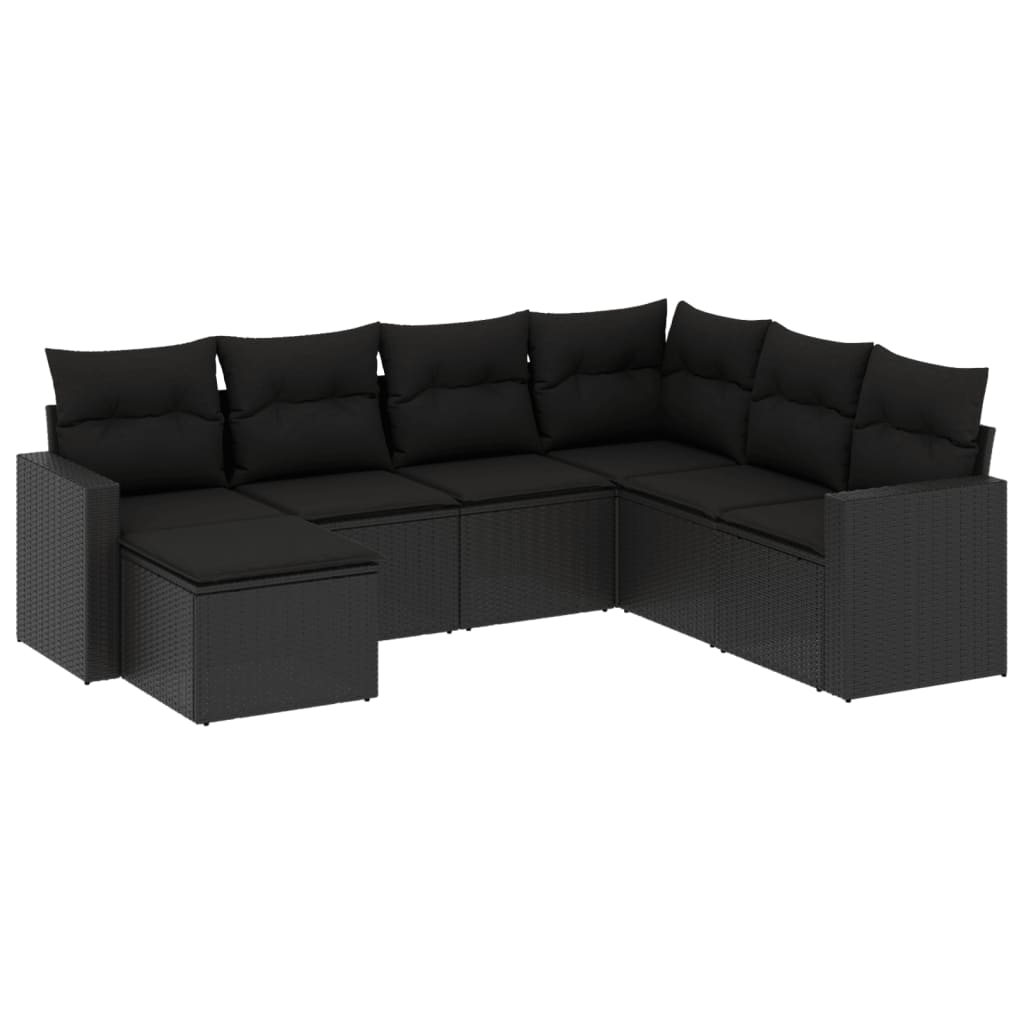 7-Delige Loungeset Met Kussens Poly Rattan Zwart