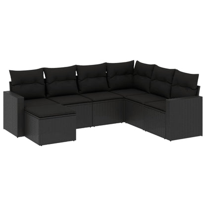 7-Delige Loungeset Met Kussens Poly Rattan Zwart