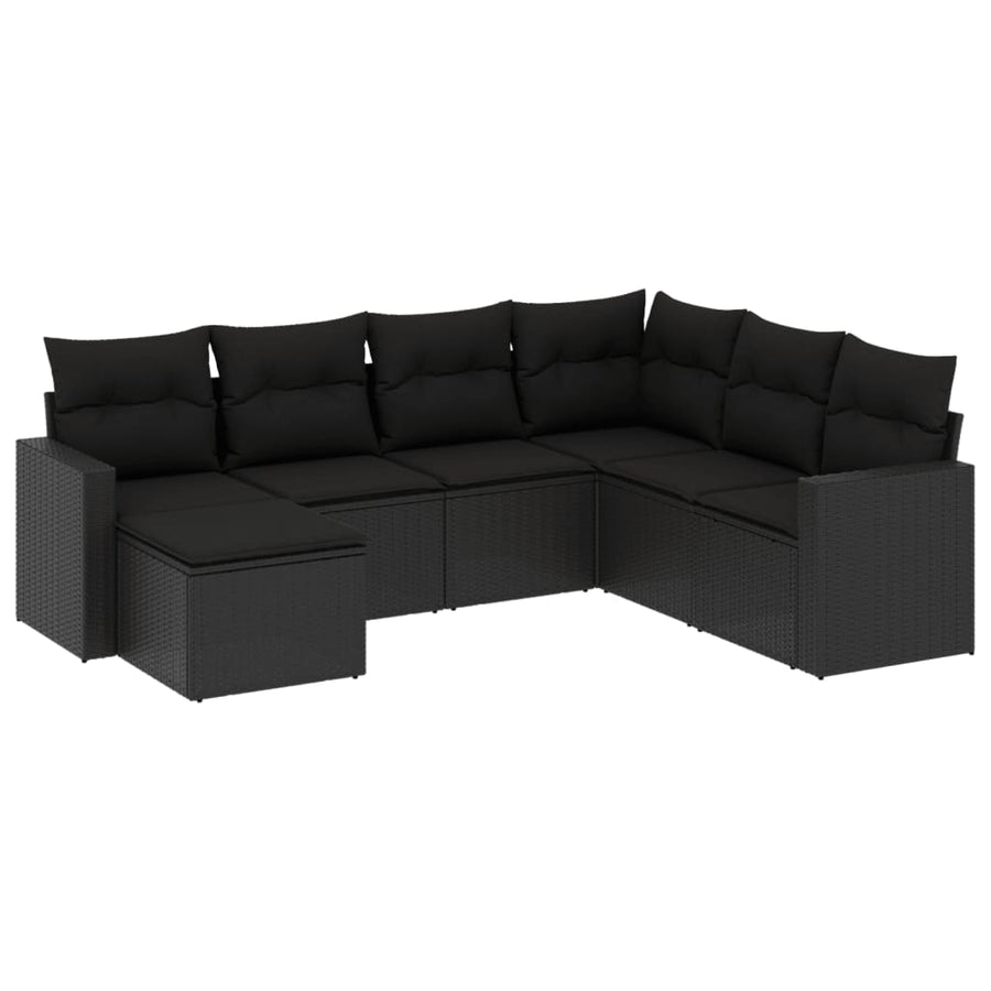 7-Delige Loungeset Met Kussens Poly Rattan Zwart