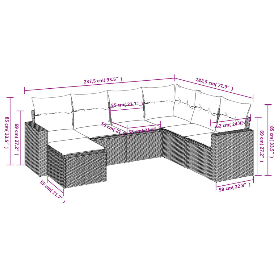 7-Delige Loungeset Met Kussens Poly Rattan Zwart