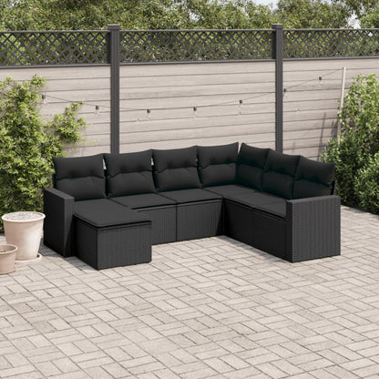 7-Delige Loungeset Met Kussens Poly Rattan Zwart