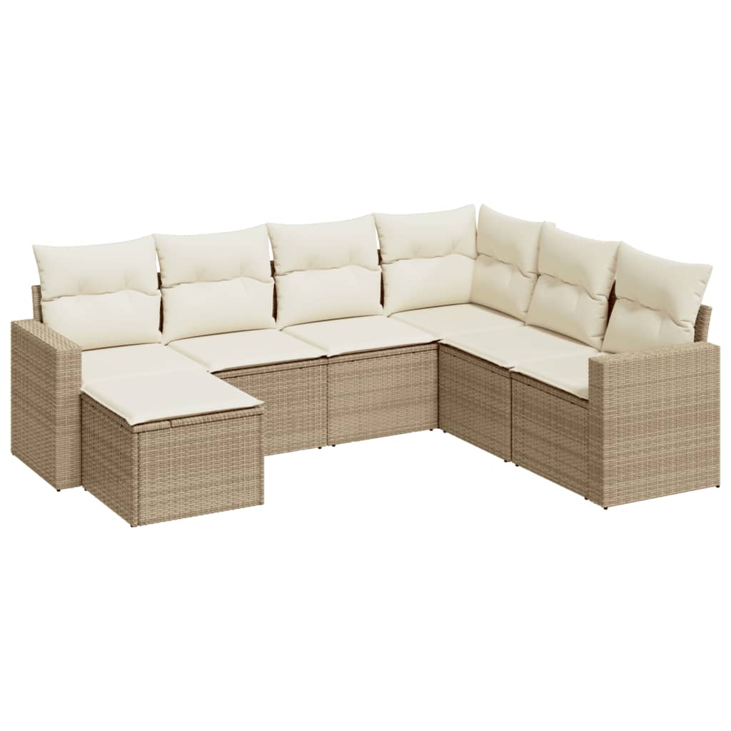 7-Delige Loungeset Met Kussens Poly Rattan Beige