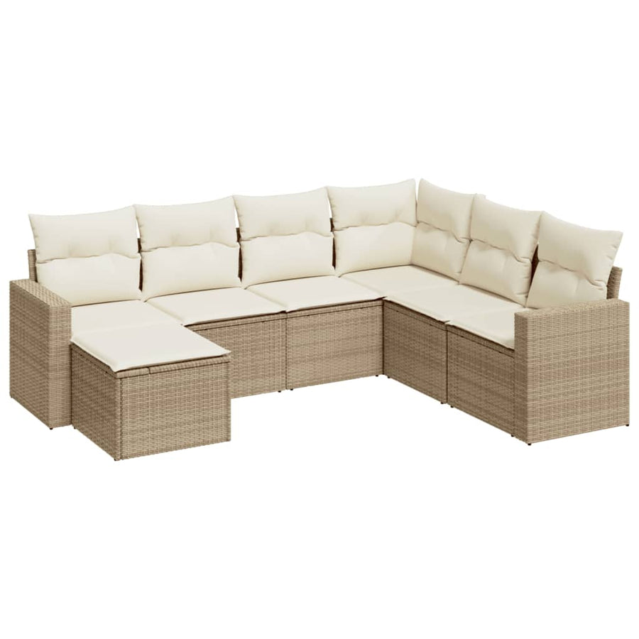 7-Delige Loungeset Met Kussens Poly Rattan Beige