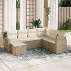 7-piece Loungeset with cushions poly rattan beige