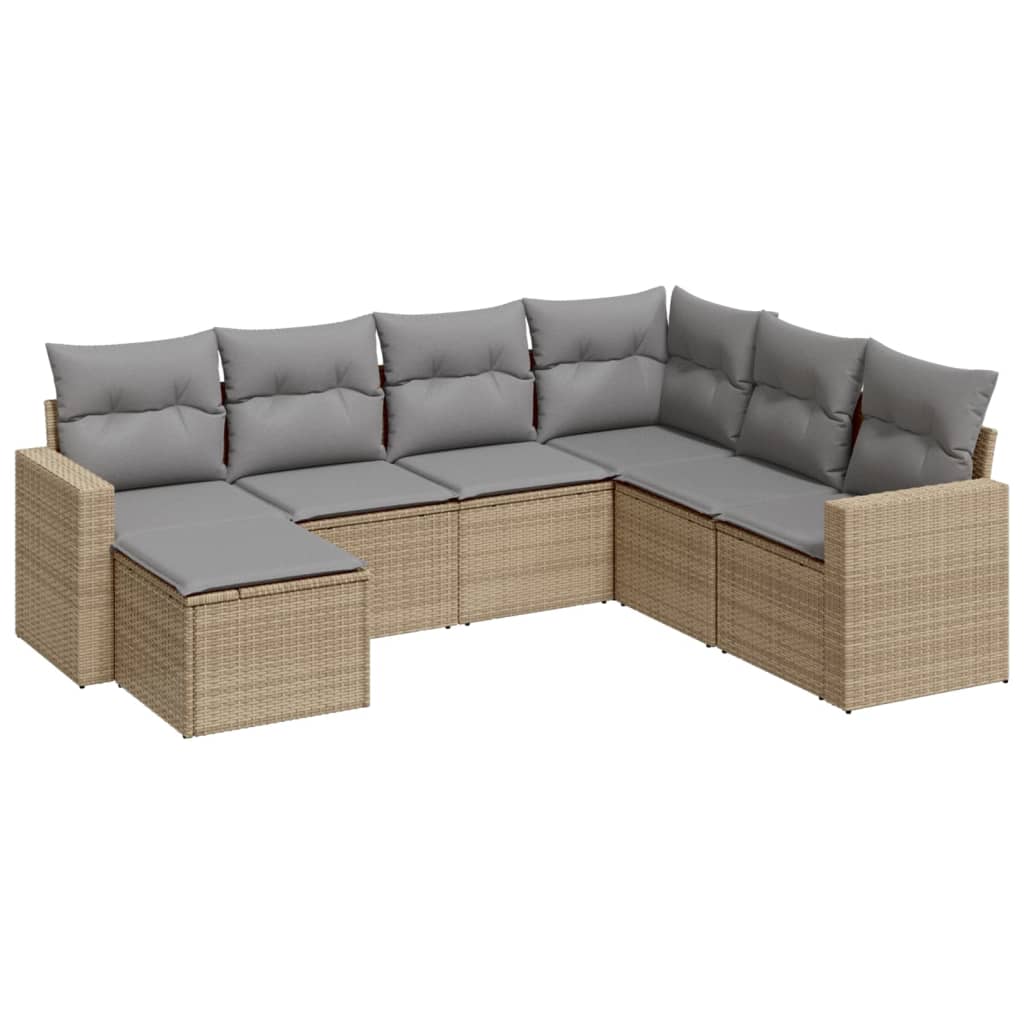 7-Delige Loungeset Met Kussens Poly Rattan Beige
