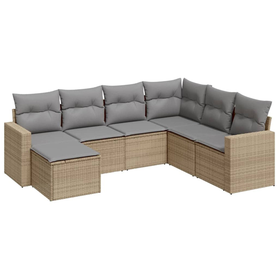 7-Delige Loungeset Met Kussens Poly Rattan Beige