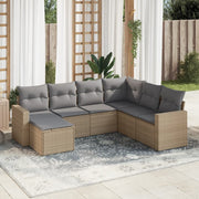 7-piece Loungeset with cushions poly rattan beige