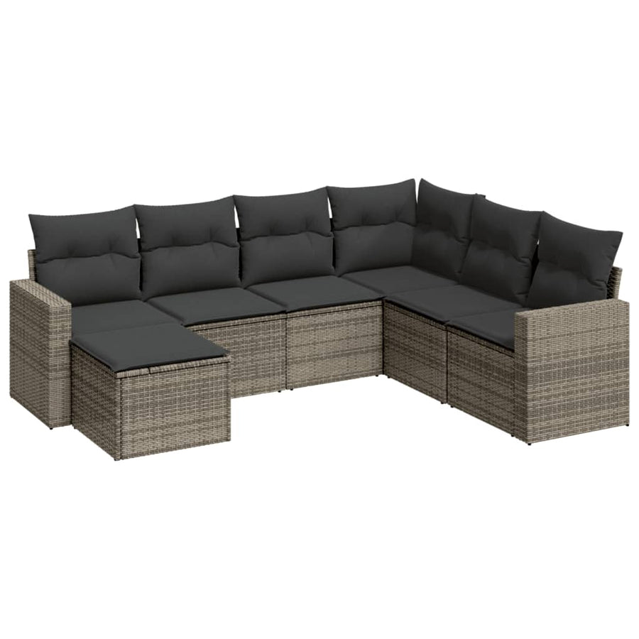 7-Delige Loungeset Met Kussens Poly Rattan Grijs