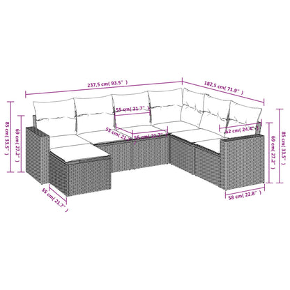 7-Delige Loungeset Met Kussens Poly Rattan Grijs