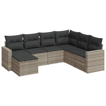 7-delige Loungeset met kussens poly rattan lichtgrijs