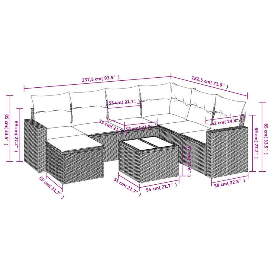 8-Delige Loungeset Met Kussens Poly Rattan Zwart