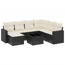 8-delige Loungeset met kussens poly rattan zwart Zwart en crème Met tafel