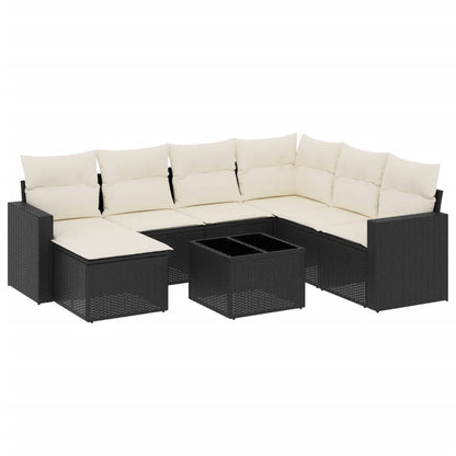 8-delige Loungeset met kussens poly rattan zwart Zwart en crème Met tafel