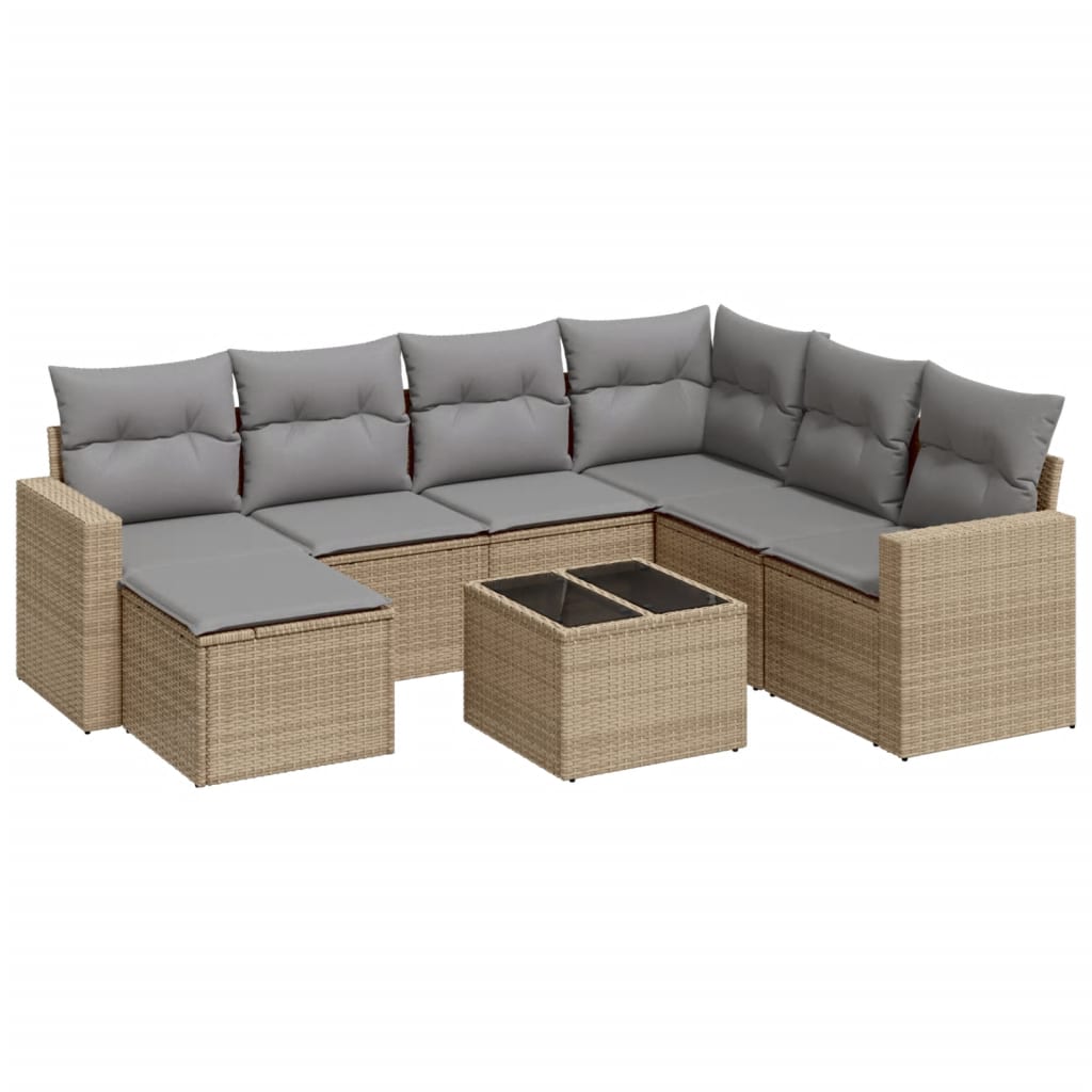 8-Delige Loungeset Met Kussens Poly Rattan Beige