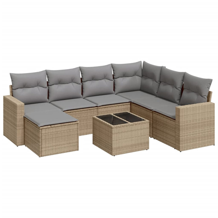 8-Delige Loungeset Met Kussens Poly Rattan Beige