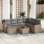 8-piece Lounge Set with Cushions Poly Rattan Beige