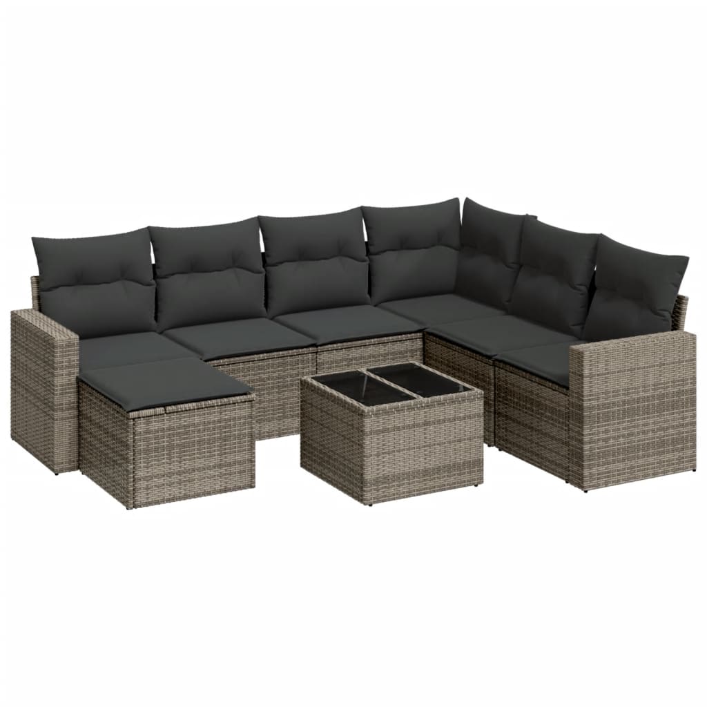 8-Delige Loungeset Met Kussens Poly Rattan Grijs