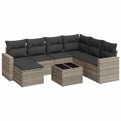 8-delige Loungeset met kussens poly rattan lichtgrijs