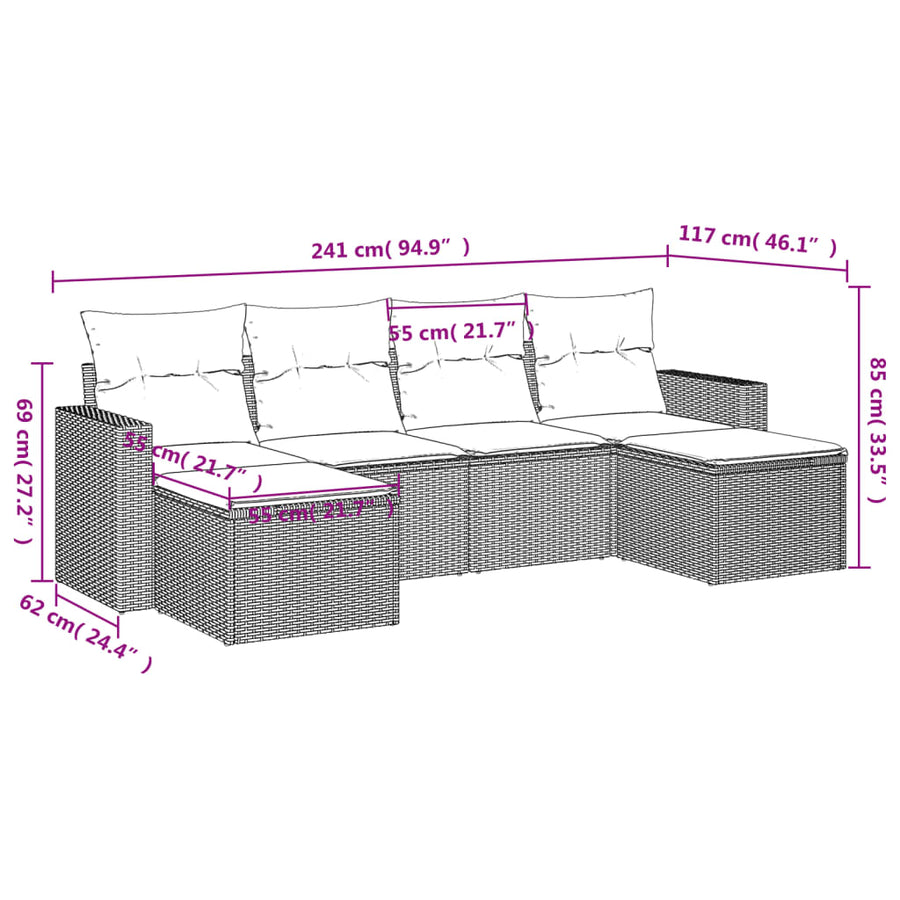 6-Delige Loungeset Met Kussens Poly Rattan Beige