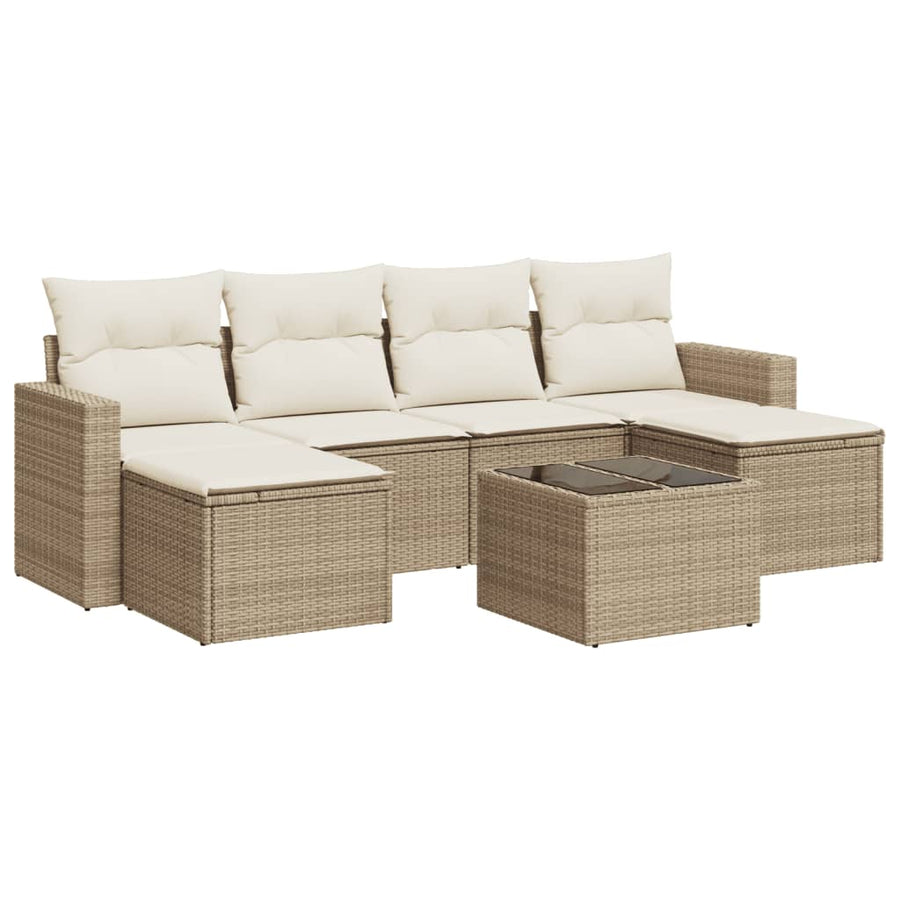 7-Delige Loungeset Met Kussens Poly Rattan Beige