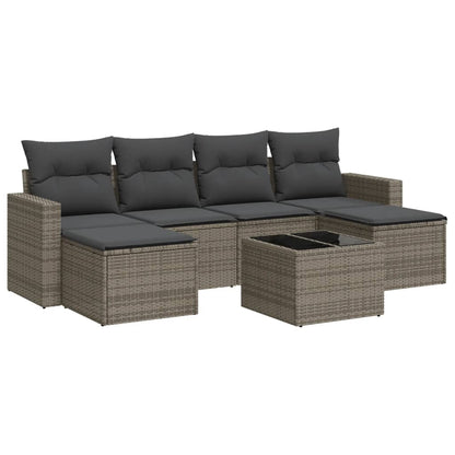 7-Delige Loungeset Met Kussens Poly Rattan Grijs