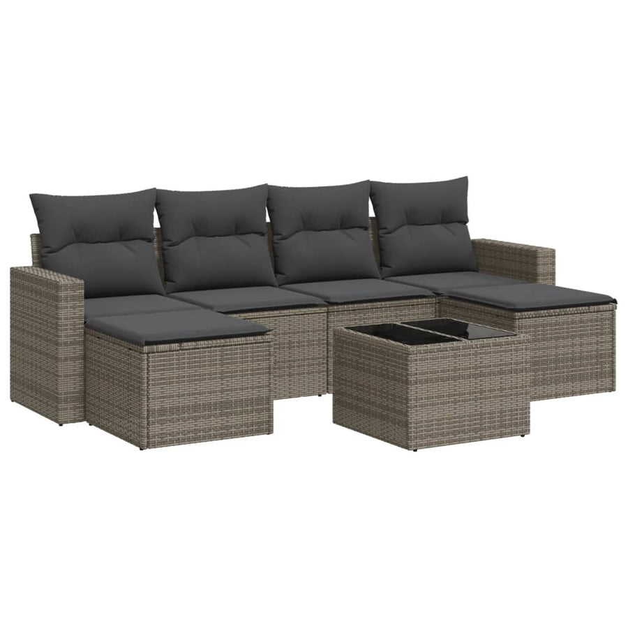 7-Delige Loungeset Met Kussens Poly Rattan Grijs