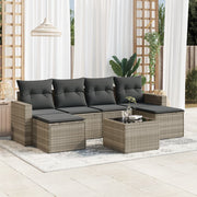 7-piece Lounge Set with cushions poly rattan light grey