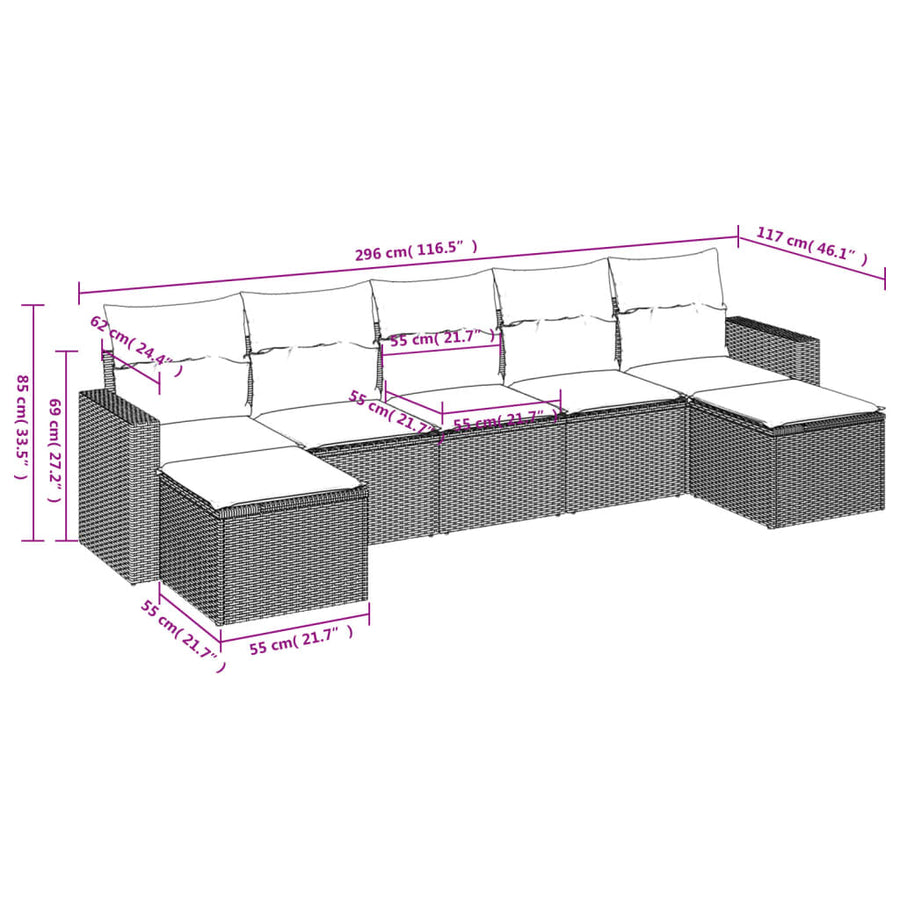 7-Delige Loungeset Met Kussens Poly Rattan Beige