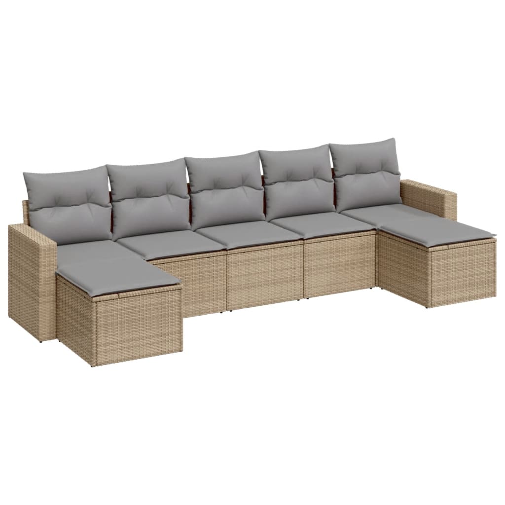 7-Delige Loungeset Met Kussens Poly Rattan Beige