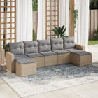 7-piece Loungeset with cushions poly rattan beige