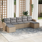 Loungeset 7-delig poly rattan beige met opbergruimte