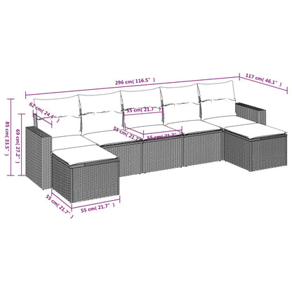 7-Delige Loungeset Met Kussens Poly Rattan Grijs