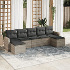 7-piece Lounge Set with cushions poly rattan light grey