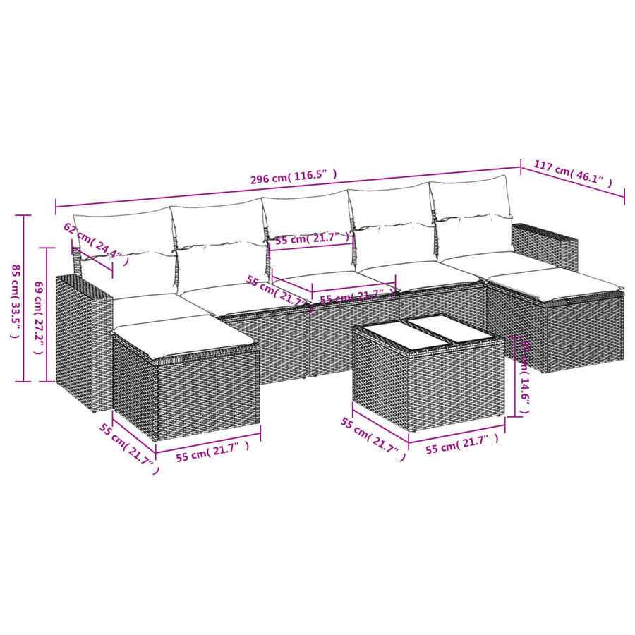 8-Delige Loungeset Met Kussens Poly Rattan Zwart