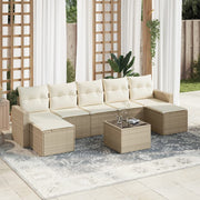 8-piece Lounge Set with Cushions Poly Rattan Beige