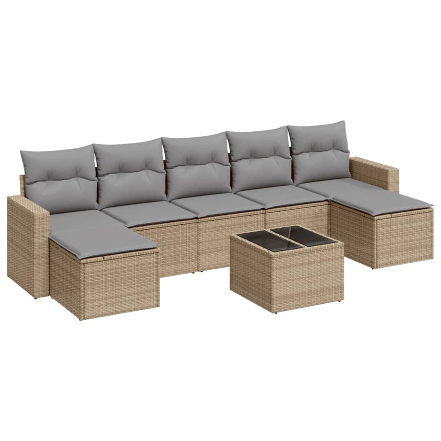 8-Delige Loungeset Met Kussens Poly Rattan Beige