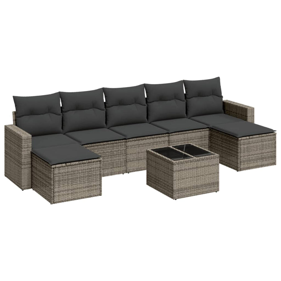 8-Delige Loungeset Met Kussens Poly Rattan Grijs