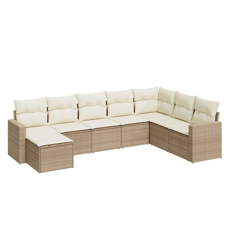 8-Delige Loungeset Met Kussens Poly Rattan Beige
