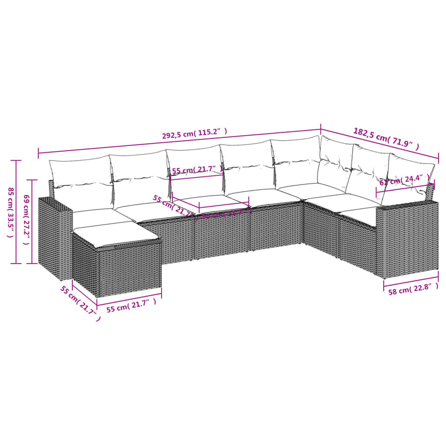 8-Delige Loungeset Met Kussens Poly Rattan Beige