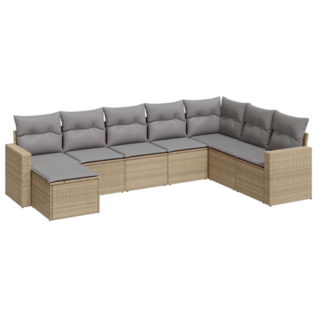 8-Delige Loungeset Met Kussens Poly Rattan Beige