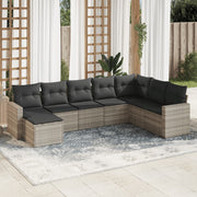 Loungeset 8-delig poly rattan lichtgrijs