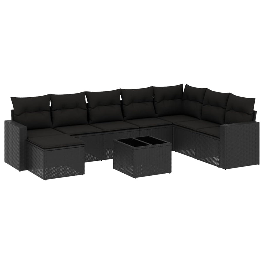 9-Delige Loungeset Met Kussens Poly Rattan Zwart