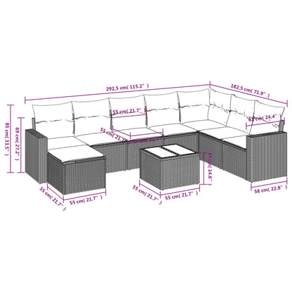 9-Delige Loungeset Met Kussens Poly Rattan Beige