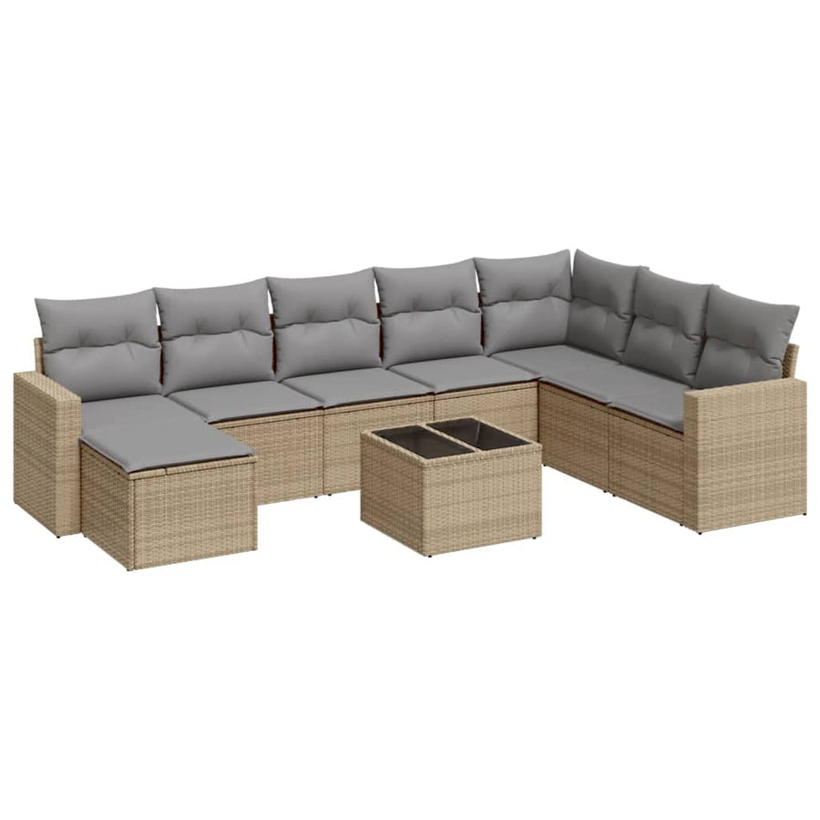 9-Delige Loungeset Met Kussens Poly Rattan Beige