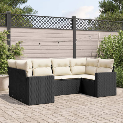 6-delige Loungeset met kussens poly rattan zwart Zwart en crème