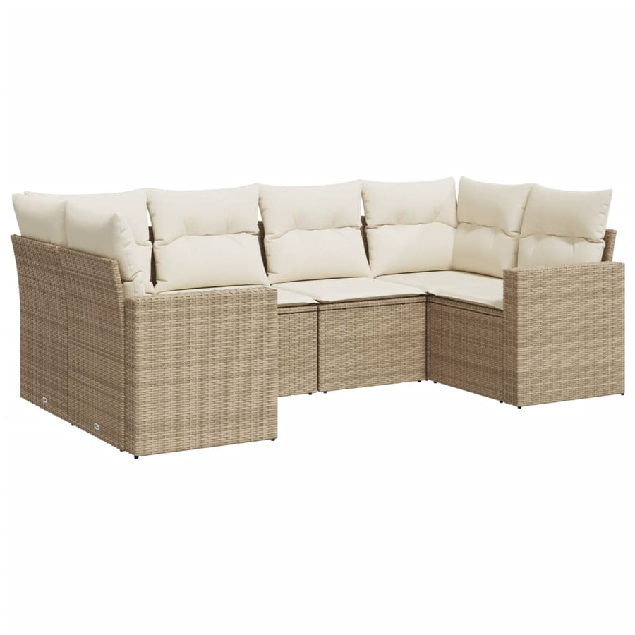 6-Delige Loungeset Met Kussens Poly Rattan Beige