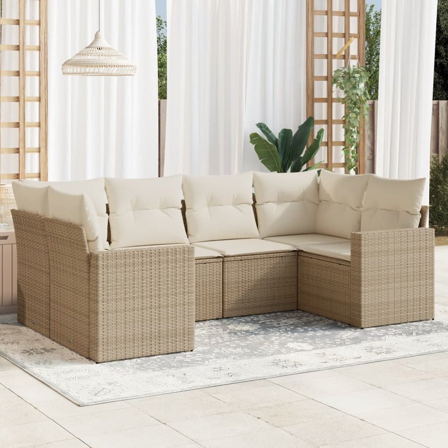 6-Delige Loungeset Met Kussens Poly Rattan Beige