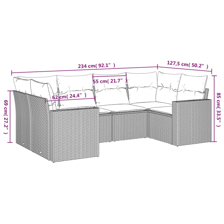6-Delige Loungeset Met Kussens Poly Rattan Beige