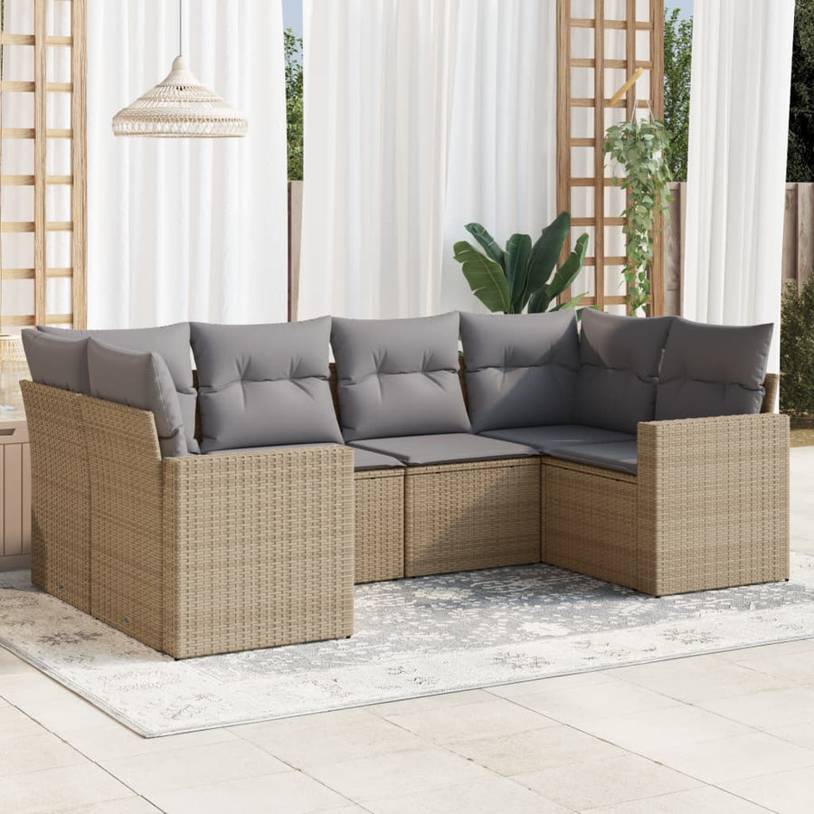 6-Delige Loungeset Met Kussens Poly Rattan Beige