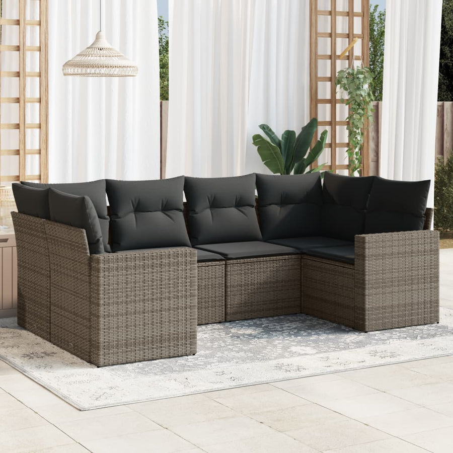 6-Delige Loungeset Met Kussens Poly Rattan Grijs